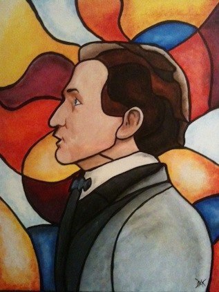 Houdini, Stained Glass, painting by Dean Carnegie